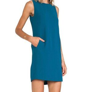 Vince. Teal Crepe Shift Dress Pockets
